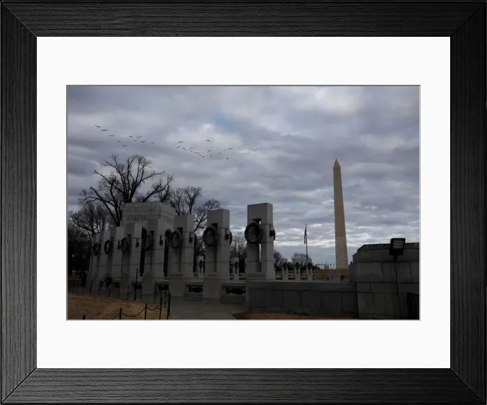 Framed Print : WWII Memorial and Washington Monument are seen in Washington