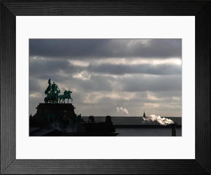 Framed Print : A Quadriga is seen on the top of the Cinquantenaire arch in Brussels Framed Print : A Quadriga is seen on the top of the Cinquantenaire arch in Brussels