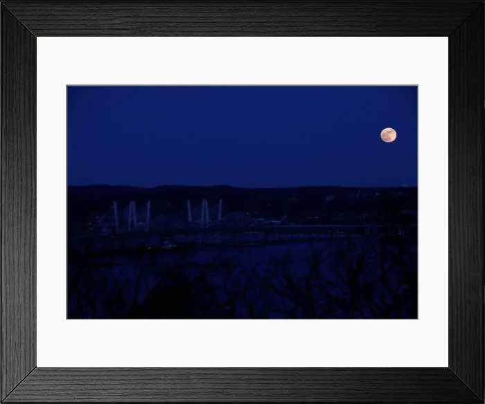 Framed Print : A supermoon full moon is seen above the Hudson River and the Mario M