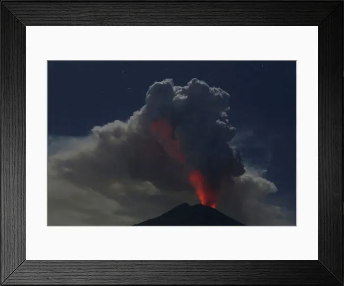 Framed Print : Mount Agung volcano erupts during the night, as seen from Datah village Framed Print : Mount Agung volcano erupts during the night, as seen from Datah village