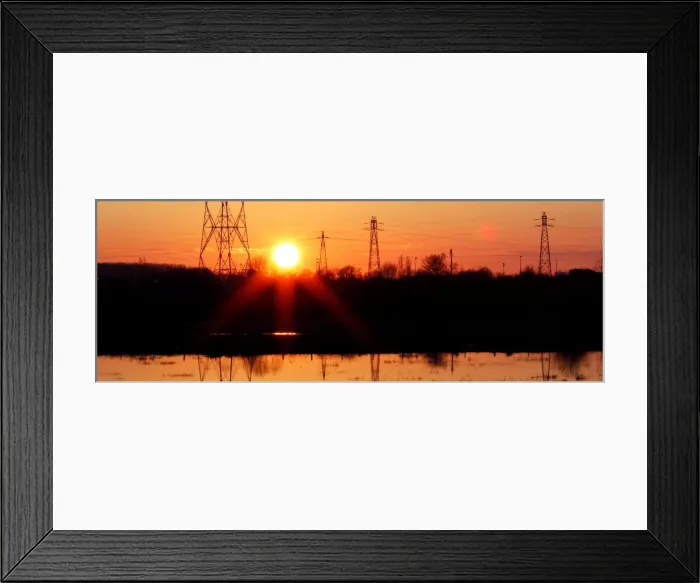 Framed Print : Pylons of high-tension electricity power lines are seen during sunset in Bordeaux