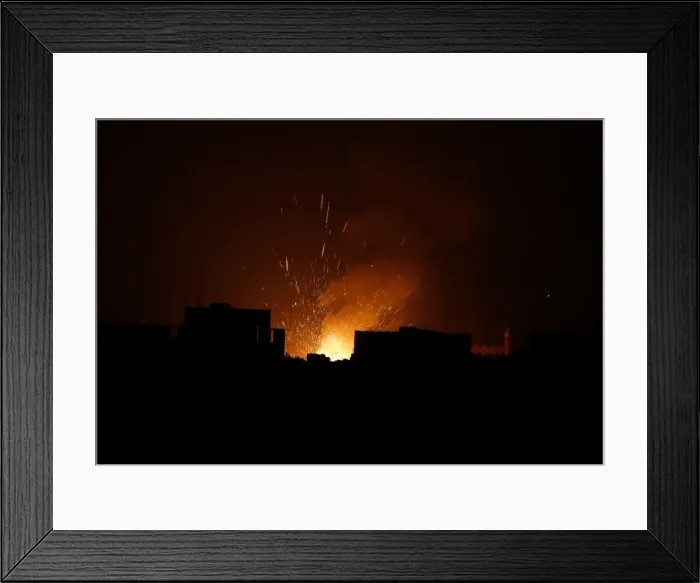 Framed Print : Houthi arms depot explodes after it was hit by air strikes in Sanaa, Yemen Framed Print : Houthi arms depot explodes after it was hit by air strikes in Sanaa, Yemen
