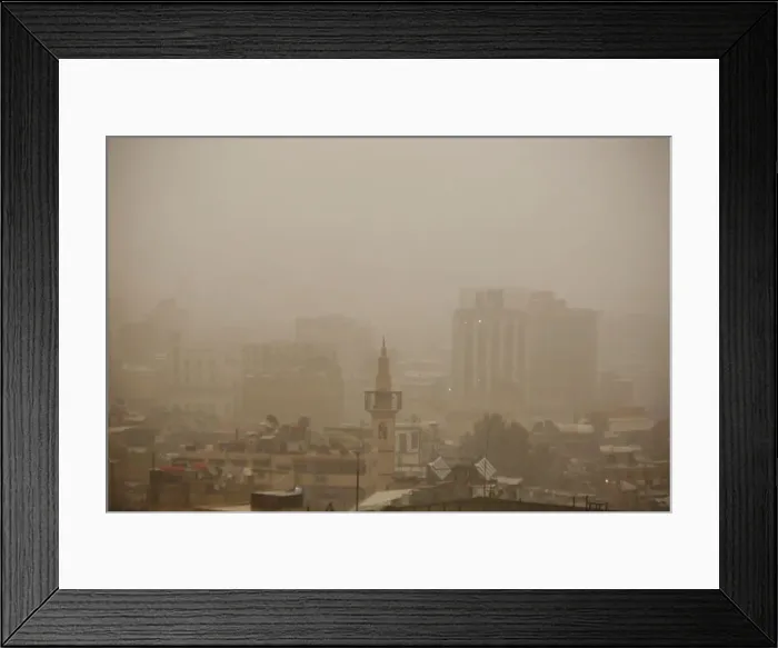 Framed Print : A general view of Damascus during sand storm and heavy rain Framed Print : A general view of Damascus during sand storm and heavy rain