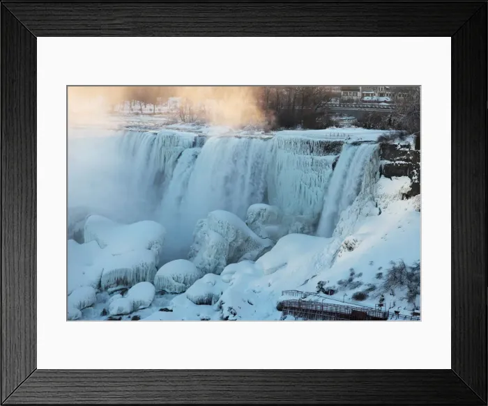 Framed Print : Ice and water flow over the American Falls viewed from the Canadian side in Niagara Falls Framed Print : Ice and water flow over the American Falls viewed from the Canadian side in Niagara Falls