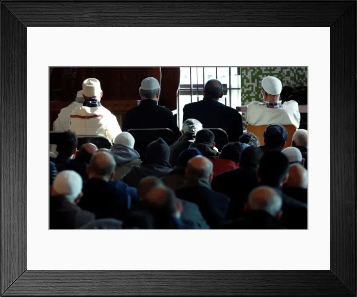 Framed Print : Muslims pray at the Brussels Great Mosque in Brussels Framed Print : Muslims pray at the Brussels Great Mosque in Brussels