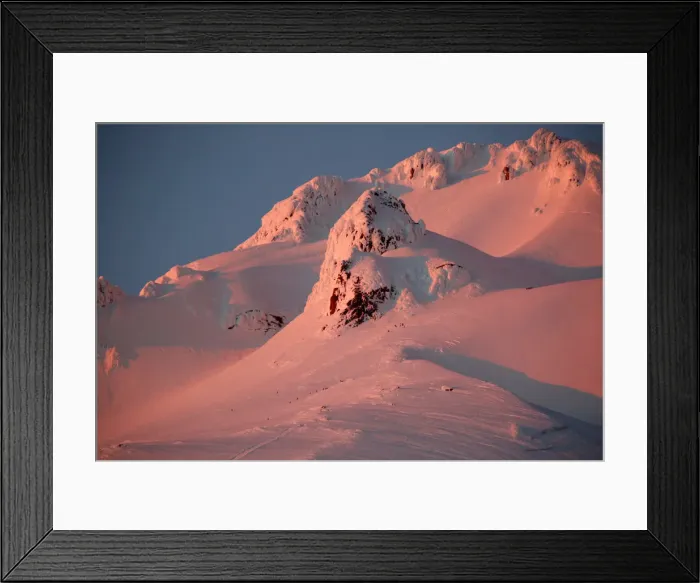 Framed Print : At sunset, climbers and rescue personnel descend Mount Hood Framed Print : At sunset, climbers and rescue personnel descend Mount Hood