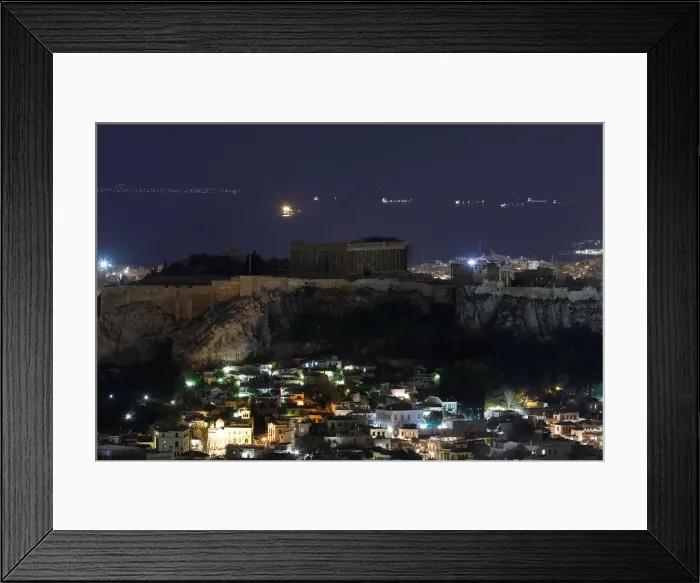 Framed Print : The ancient Parthenon temple is pictured atop the Acropolis hill during Earth Hour in Framed Print : The ancient Parthenon temple is pictured atop the Acropolis hill during Earth Hour in