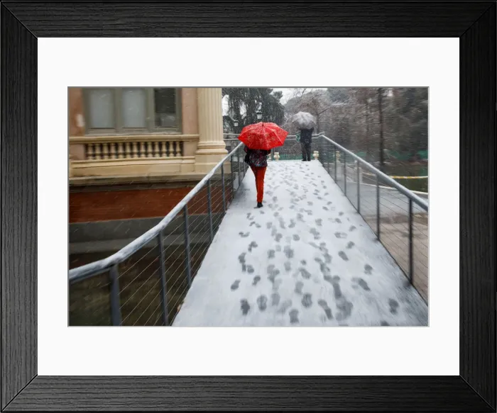 Framed Print : People walk during a heavy snowfall in Retiro park in Madrid Framed Print : People walk during a heavy snowfall in Retiro park in Madrid