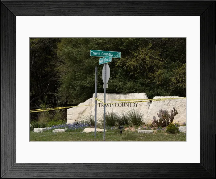 Framed Print : Police lines are seen blocking off part of Republic of Texas Boulevard following an Framed Print : Police lines are seen blocking off part of Republic of Texas Boulevard following an
