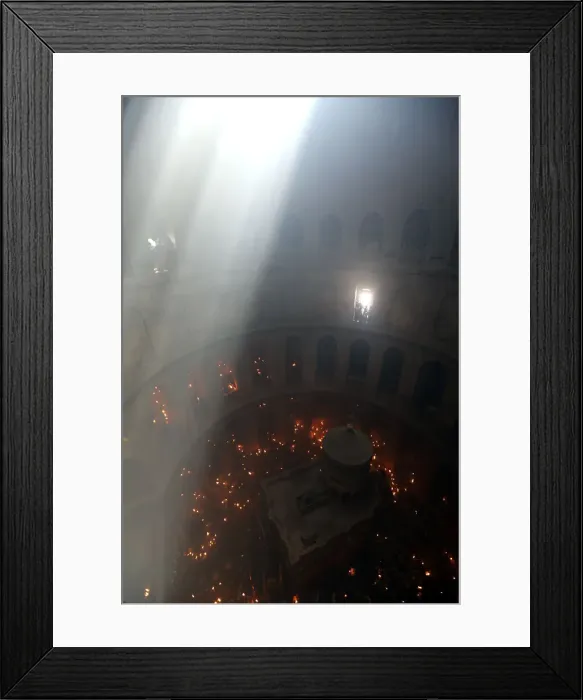 Framed Print : Worshippers hold candles as they take part in the Christian Orthodox Holy Fire ceremony Framed Print : Worshippers hold candles as they take part in the Christian Orthodox Holy Fire ceremony