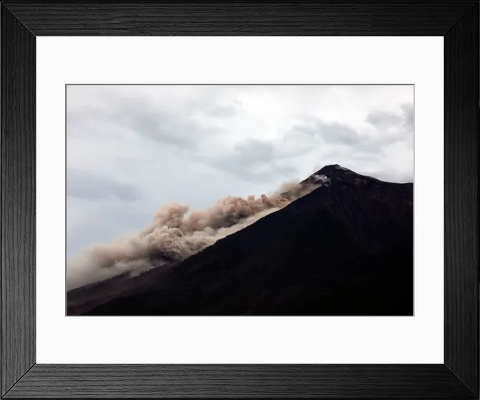 Framed Print : View of a lahar from the crater of the Fuego volcano is seen from Alotenango