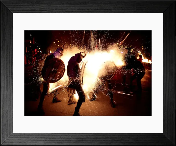 Framed Print : Revellers dressed as devils walk among fireworks during Correfocs in Palma de Mallorca Framed Print : Revellers dressed as devils walk among fireworks during Correfocs in Palma de Mallorca
