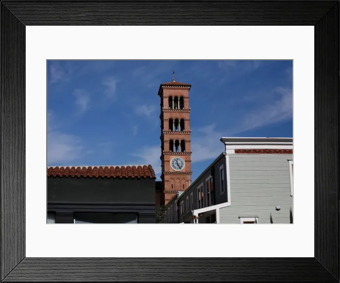 Framed Print : The clock tower of St. Andrews Catholic Church is pictured in Pasadena Framed Print : The clock tower of St. Andrews Catholic Church is pictured in Pasadena