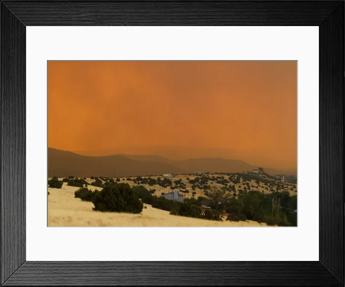 Framed Print : Smoke from the Wallow Wildfire rises over Round Valley High School Stadium in Framed Print : Smoke from the Wallow Wildfire rises over Round Valley High School Stadium in