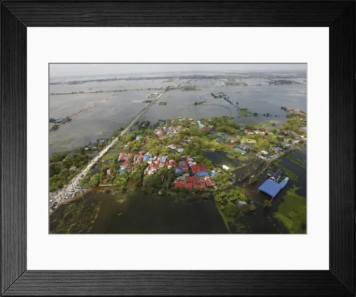 Framed Print : An aerial view of a flooded area in Ayutthaya province Framed Print : An aerial view of a flooded area in Ayutthaya province