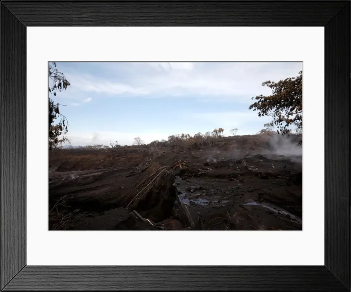 Framed Print : An area affected by a lahar from Fuego volcano is seen in El Rodeo