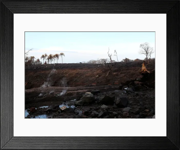 Framed Print : An area affected by a lahar from Fuego volcano is seen in El Rodeo