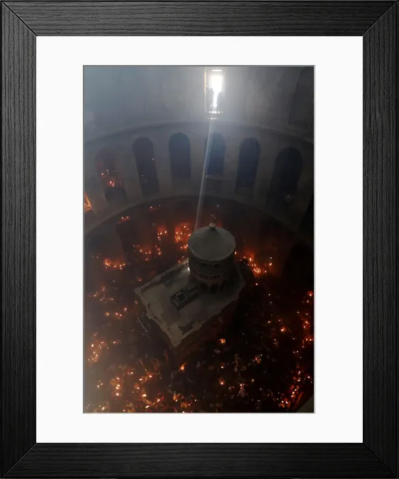 Framed Print : Worshippers hold candles as they take part in the Christian Orthodox Holy Fire ceremony Framed Print : Worshippers hold candles as they take part in the Christian Orthodox Holy Fire ceremony