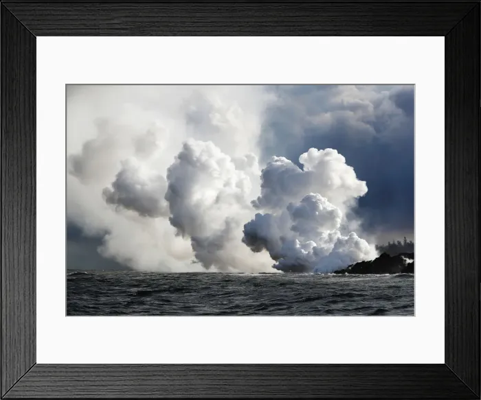 Framed Print : After crossing Hwy 137, laze rises where the lava hit the ocean during the eruption of Framed Print : After crossing Hwy 137, laze rises where the lava hit the ocean during the eruption of