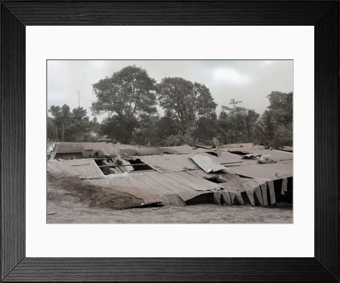 Framed Print : A view of an area affected by the eruption of the Fuego volcano at El Rodeo in Escuintla