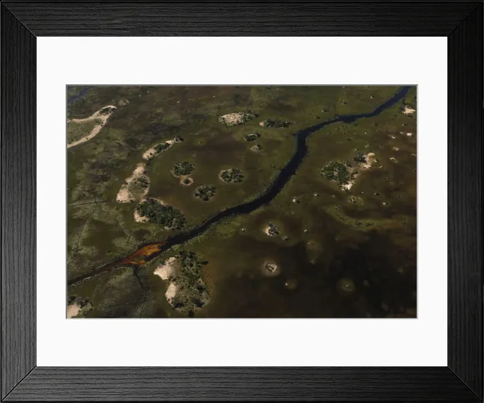 Framed Print : Trees stand on islands as water begins to fill the Okavango Delta