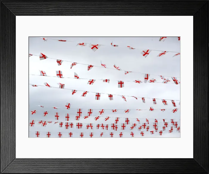 Framed Print : Wales Street in Oldham is temporarily renamed by its residents as England Street as they Framed Print : Wales Street in Oldham is temporarily renamed by its residents as England Street as they