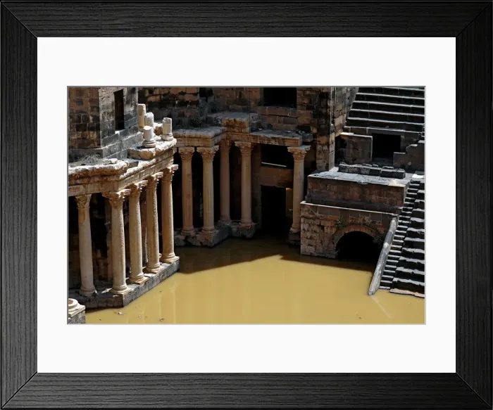 Framed Print : The 2nd century Roman amphitheatre is flooded following heavy rain in the historic Framed Print : The 2nd century Roman amphitheatre is flooded following heavy rain in the historic