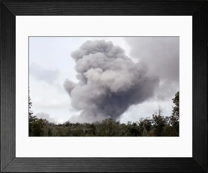 Framed Print : Ash erupts from the Halemaumau crater near the community of Volcano Framed Print : Ash erupts from the Halemaumau crater near the community of Volcano