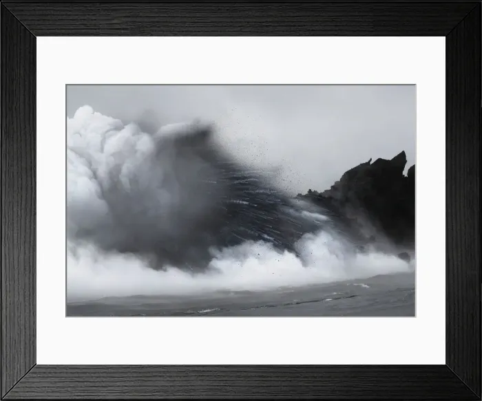 Framed Print : An explosion occurs when the lava hits the ocean during the eruption of the Kilauea