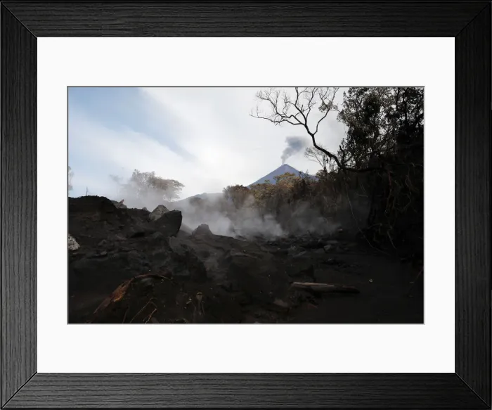 Framed Print : An area affected by a lahar from Fuego volcano is seen in El Rodeo