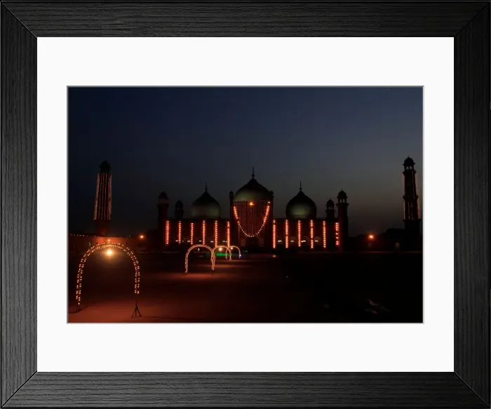 Framed Print : Badshahi Mosque is illuminated on Laylat al-Qadr, or Night of Decree