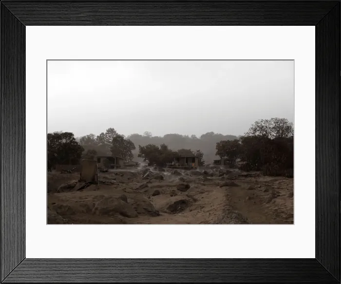 Framed Print : A view of an area affected by the eruption of the Fuego volcano at El Rodeo in Escuintla Framed Print : A view of an area affected by the eruption of the Fuego volcano at El Rodeo in Escuintla