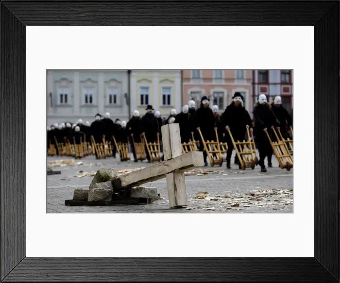 Framed Print : People wearing masks march through the streets during Easter celebrations in Ceske Framed Print : People wearing masks march through the streets during Easter celebrations in Ceske