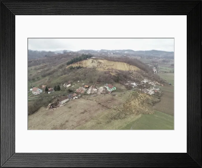 Framed Print : Houses destroyed by landslide are seen in Hrvatska Kostajnica Framed Print : Houses destroyed by landslide are seen in Hrvatska Kostajnica