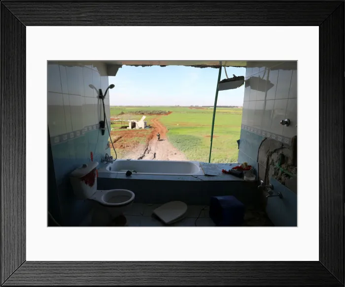 Framed Print : Damaged bathroom in a house, in al-Harak town, near Deraa Framed Print : Damaged bathroom in a house, in al-Harak town, near Deraa