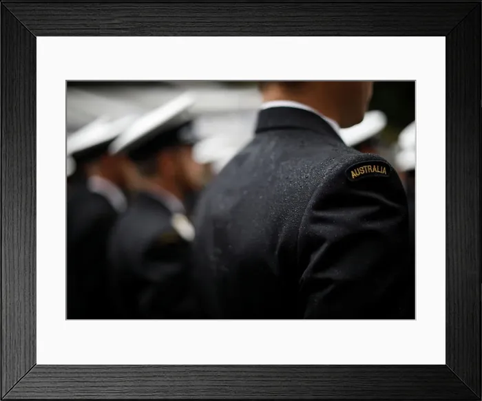 Framed Print : A military serviceman marches in the rain during an Anzac Day parade in Sydney Framed Print : A military serviceman marches in the rain during an Anzac Day parade in Sydney