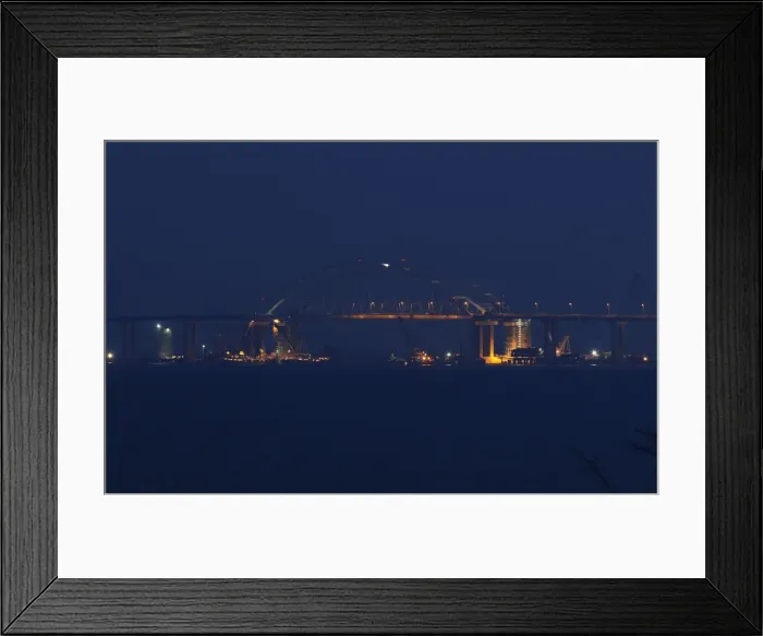 Framed Print : A view shows a bridge, which is constructed to connect the Russian mainland with Framed Print : A view shows a bridge, which is constructed to connect the Russian mainland with