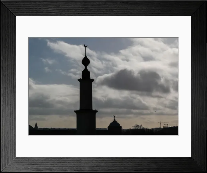 Framed Print : The minaret of the Brussels Great Mosque is seen in Brussels Framed Print : The minaret of the Brussels Great Mosque is seen in Brussels