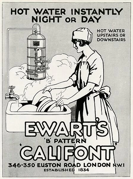 Advert for Ewarts Califont hot water 1926