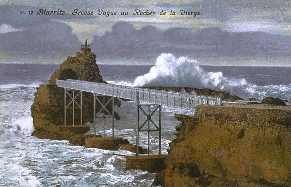 Biarritz, France - Big wave hitting the Virgins Rock
