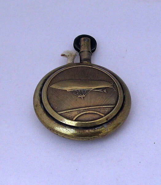 Brass lighter with French Bleriot monoplane, WW1
