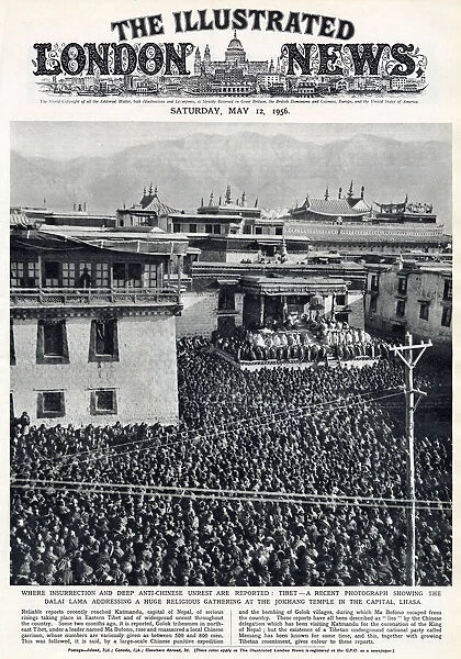 Dalai Lama addressing a huge crowd in Tibet, 1956