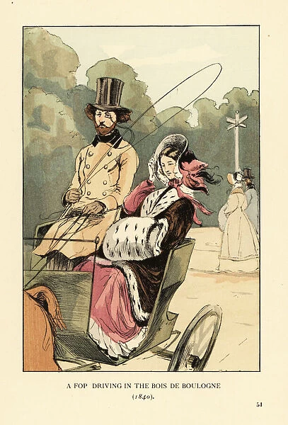 A fop driving in the Bois de Boulogne, 1840