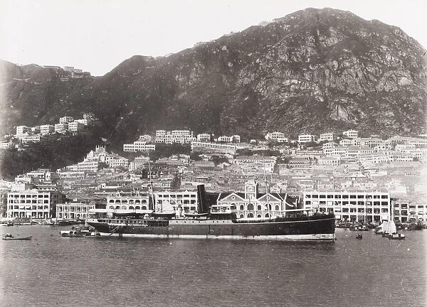 Harbour and Peak, Hong Kong, ship at anchor