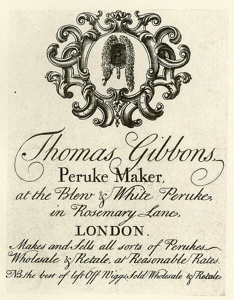 London Trade Card - Thomas Gibbons, Wig Maker