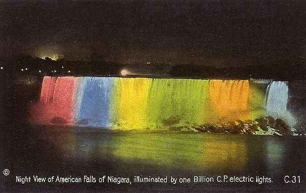 Niagara Falls at night, with lighting, New York State, USA