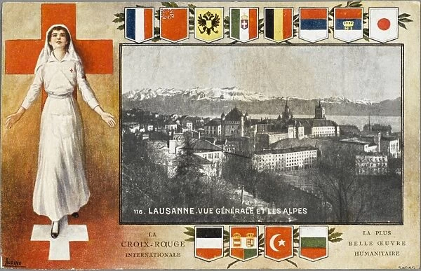 Nurse and Swiss flag  /  scene