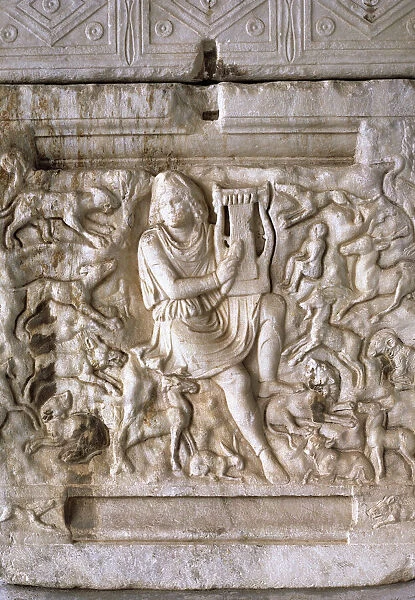 Orpheus playing his lyre. Relief from Thessaloniki. Greece