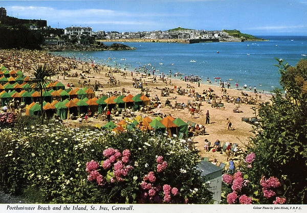 Porthminster Beach and the Island, St Ives, Cornwall. Date: circa 1960s