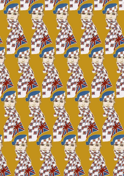 Repeating Pattern - Girl in Union Jack Flag Scarf, yellow